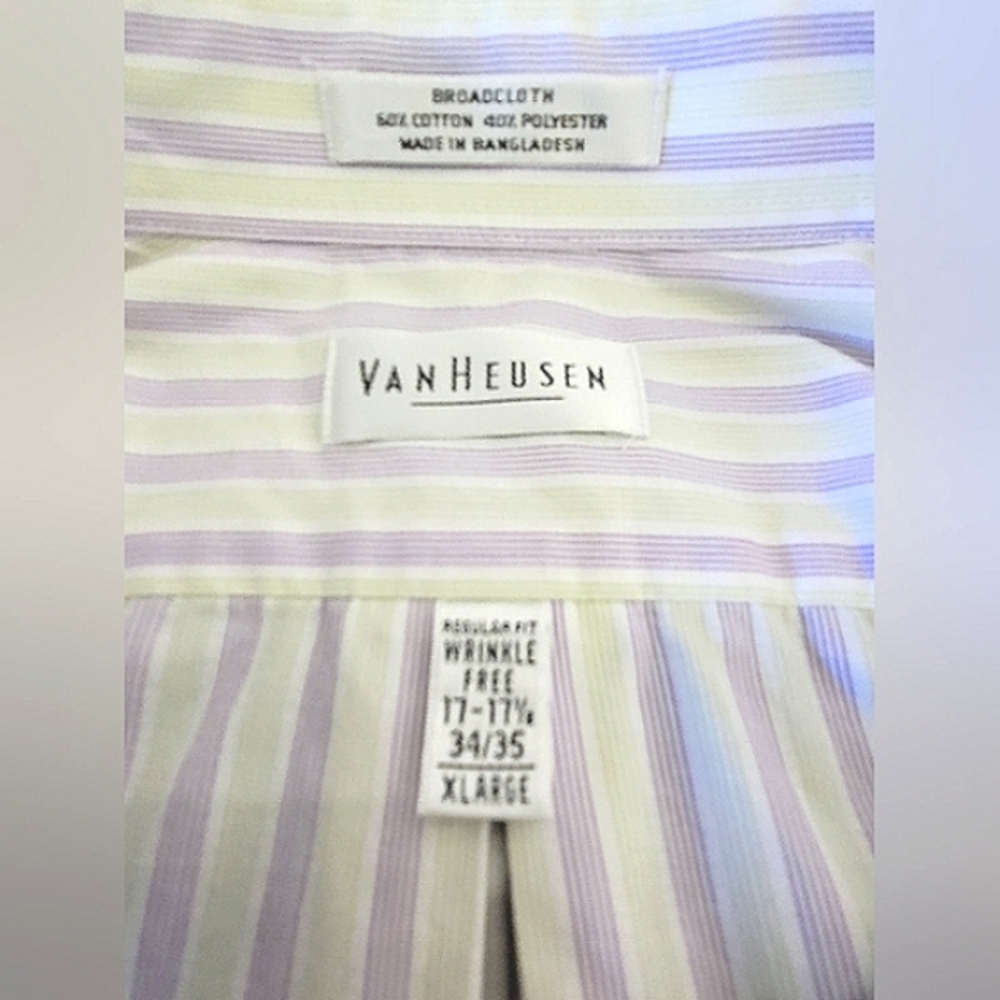Van Heusen Men's Dress Shirt 17-17.5/34-35 XL Purple/Green Wrinkle Free NWOT